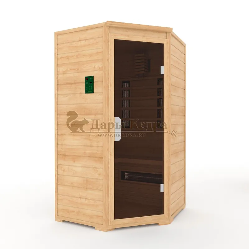 Двухместная угловая инфракрасная сауна кабина из кедра и липы с керамическими излучателями
